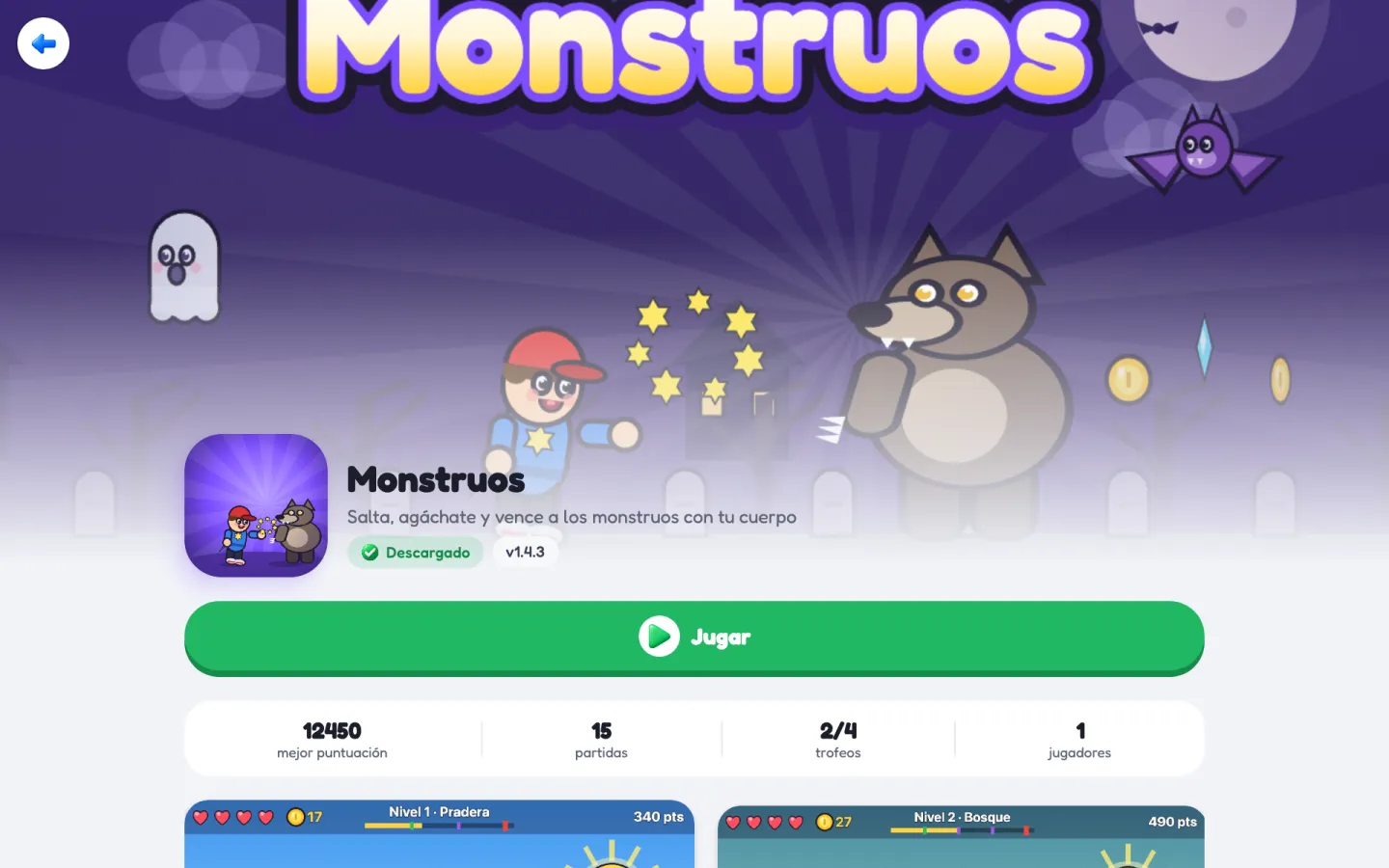 Game page with stats and play button